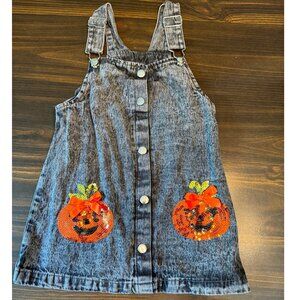 4t faded black jean overall dress with sequin pumpkins